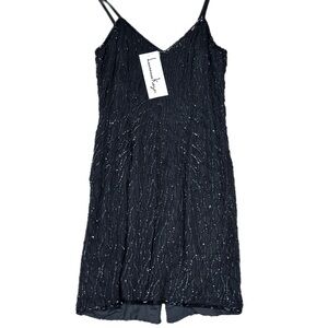 🍸👛 LAURENCE KAZAR NWT Vintage Beaded Mini Dress | 80s Studio 54 Glam Sz M